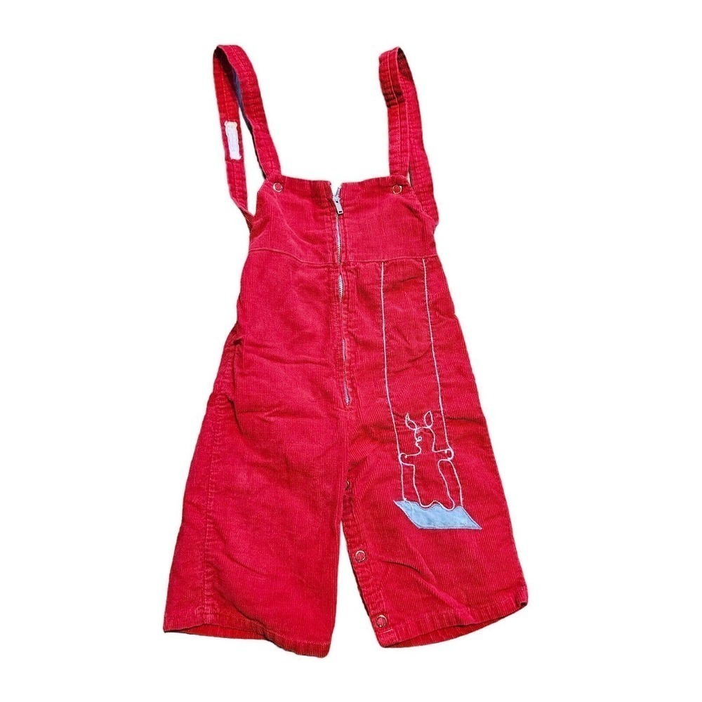 Vtg Honeysuckle Baby Corduroy Overalls Size 12 Months Red Piglet On Swing